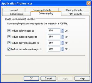 Downsampling Preferences Downsampling is only applied to PDF files and can greatly reduce the amount of space it takes to store the image information in your file.