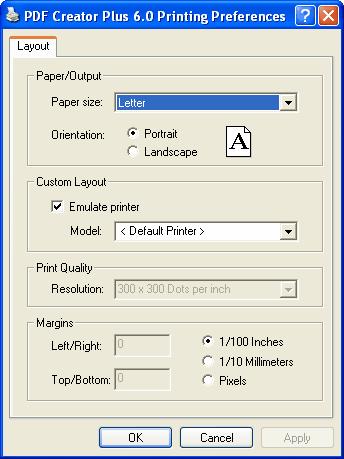 Printer Properties Paper/Output Paper size - used to set the size of the pages printed. Depending on your regional settings this normally defaults to Letter (or A4 for Europe and the UK).