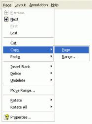 Copying a range of pages 1. To copy a range of page, go to the Page menu and select Copy, and then Range 2.