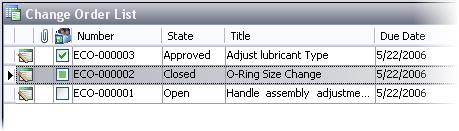 Example of the Change Order List Engineering change orders are