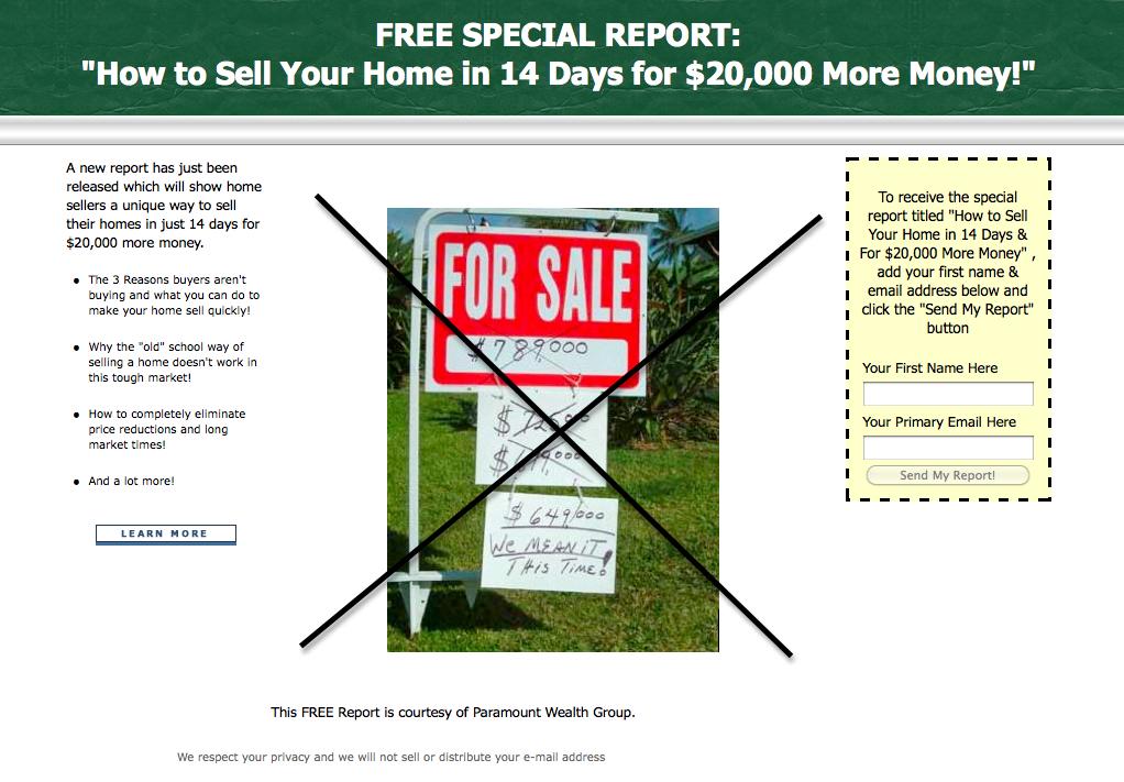 This screen shot is of the free report lead generation website.