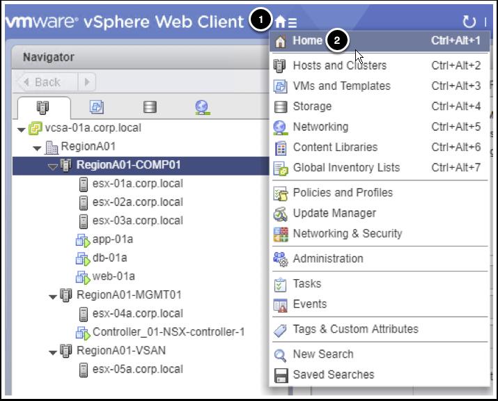 vsphere Home Screen Select the