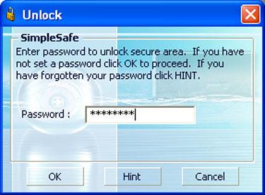 1 Start SimpleSafe (see Starting the SimpleSafe Program on page 3). 2 On the SimpleSafe main screen, click the Unlock button.