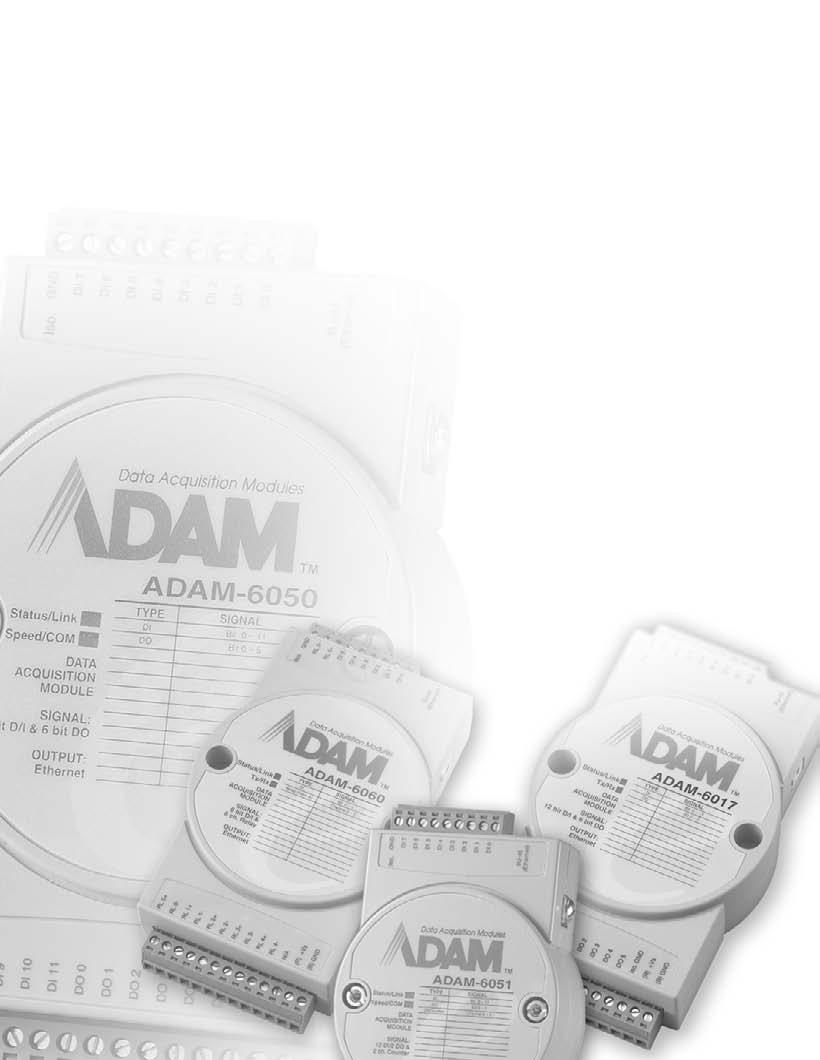 Ethernet I/O Modules: ADAM-6000 24 EtherNet/IP I/O Modules EtherNet/IP I/O Module Introduction 24-2 ADAM-6100 Series Selection Guide 24-3 ADAM-6117EI (New) ADAM-6118EI (New) ADAM-6150EI (New)