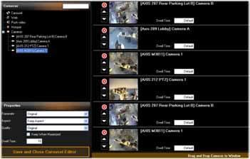 From the Ocularis Client Lite Cameras panel in the setup utility, drag and drop the Carousel label into the desired View pane. This will automatically change the contents of the Properties panel.