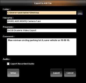 Once a segment of video has been designated for export, click on Export in the main menu. The Export Options Dialog Box 2. Select AVI File. Exporting to AVI File 3.