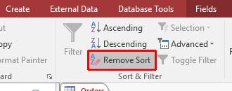 To demonstrate how the position of fields can impact the results of a sort, first remove the sort.