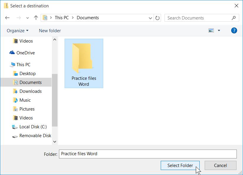 The new folder is selected: Now you extract the files.