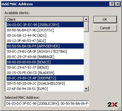 Selecting a MAC Address or Addresses MAC Based Filtering