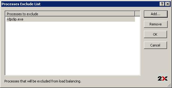 Excluding a Process from Load Balancing Click Add to select a process from the list of running processes.