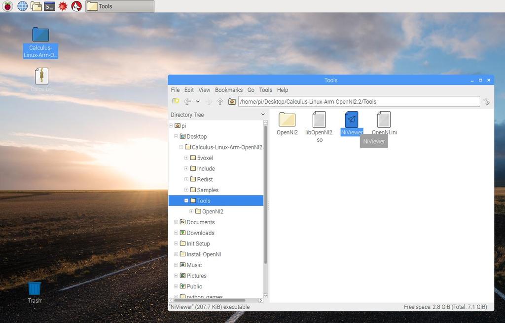 Reboot and run NiViewer in: /home/pi/desktop/