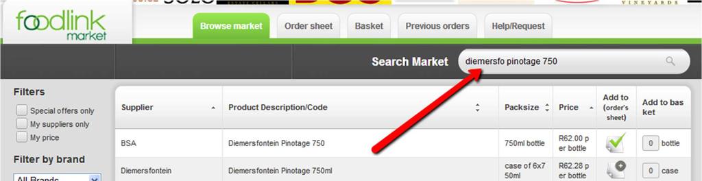 Searching and filtering Items This section describes how to find and compare specific products in the market.