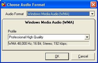 You can then use the Audio Format window to select the compression scheme you wish to use and the also the quality of the audio you want to use.