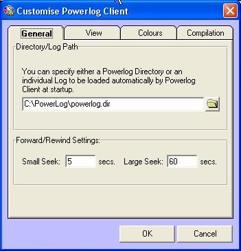 The Customise PowerLog Client window is divided in to several tabs. The General Tab The General tab allows you to customise several general options within PowerLog Client.