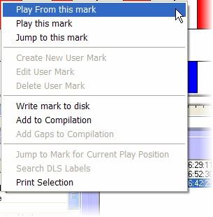 The Hardware Mark Panel Right Click Menu The right click menu on the Hardware Mark Panel is context sensitive in that options on the menu are only enabled when you right click on items in the panel