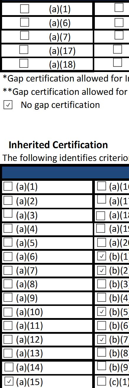 2.2 Gap Certification The following identifies criterion or criteria certified via gap certification 170.
