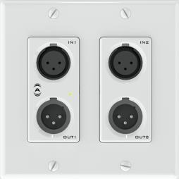 undx2io+ 4x2 Channel 2 Gang US Wall Plate w/xlr and De-pluggable I/O 2 Mic/Line balanced analog inputs supporting 0dB, +15dB, +25dB and +40dB gain 2 separate line level balanced inputs on the side of