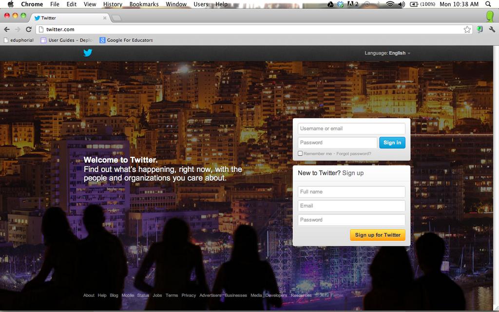 Step one: Go to www.twitter.com and enter your name, email address (I would use your school email!