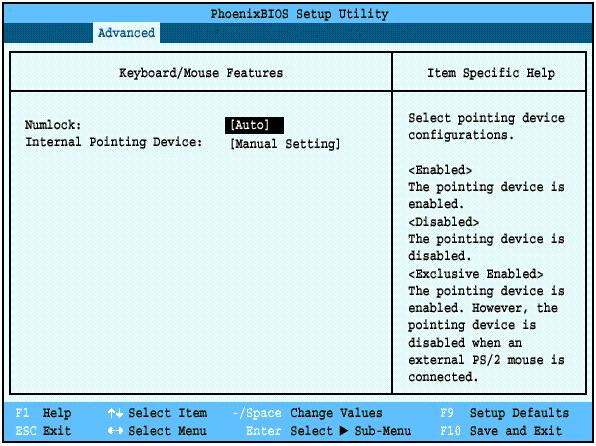 Keyboard/Mouse Features Submenu of the Advanced Menu The Keyboard/Mouse Features submenu is for setting the parameters of the integrated and external mouse and keyboard. Figure 5.