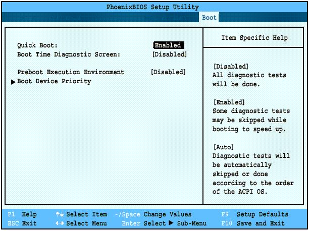 BOOT MENU SELECTING THE OPERATING SYSTEM SOURCE The Boot Menu is used to select the order in which the BIOS searches sources for the operating system.