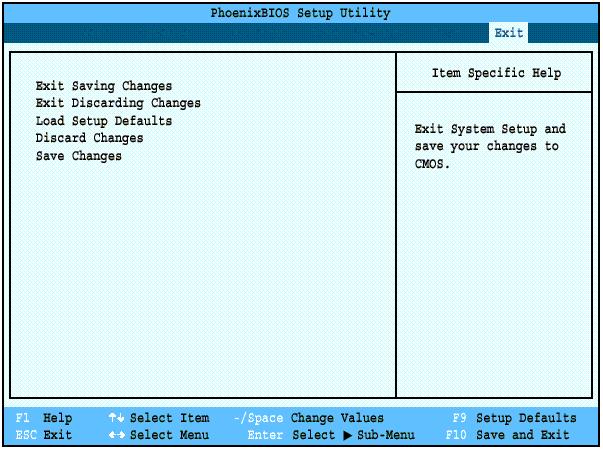 EXIT MENU LEAVING THE SETUP UTILITY The Exit Menu is used to leave the setup utility. Follow the instructions for Navigating Through The Setup Utility to make any changes. Figure 21.