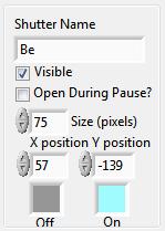 Configure - Shutters Size Size of the indicator. X position, Y position Co-ordinates of the indicator.