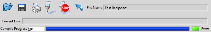 AMBER Recipe Editor Tab Save Recipe Print Recipe Compile Recipe Stop Recipe Compile Return To Main Tab Recipe Filename Load Recipe Recipe Compilation Information The Recipe Command Bar has buttons to