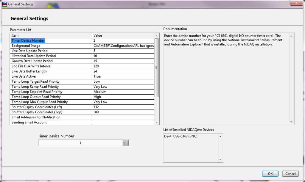 Configure General Settings Setup screen for basic AMBER Parameters.