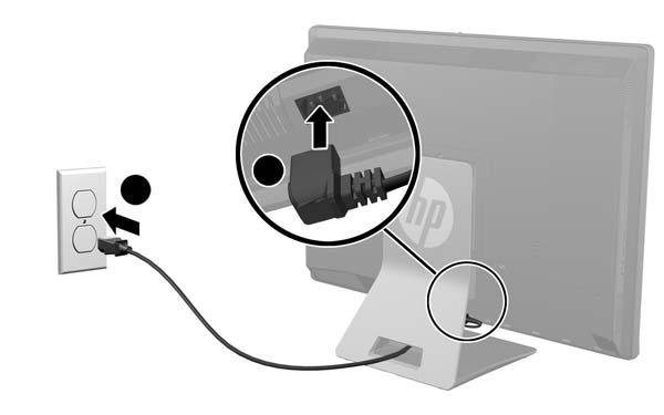 4. Plug the power cord into the power connection on the rear of the computer (1). Figure 2-3 Connecting power 5.