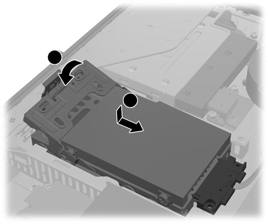 If the drive cage contains a secondary (upper) drive, locate the power and data cables next to the drive cage and connect them to the secondary drive.