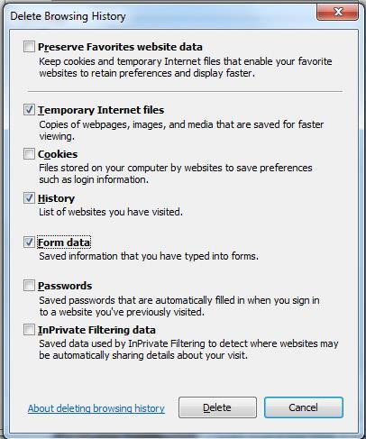 Open new window and select tools then Internet Connections 2. In the Browsing History section, click Delete. 3.
