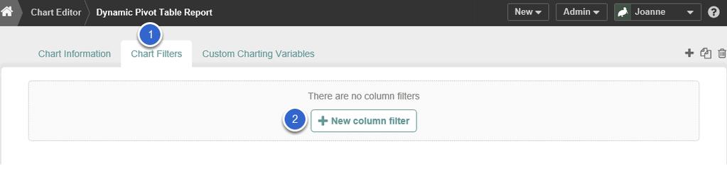 3. Full Chart Editor Displays 1. Enter a meaningful Name. 2. Set X-axis definitions. Specify Use Column Header Values to return all columns. 3.