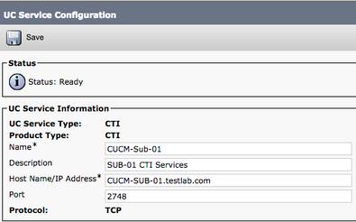 Note: Up to three CTI UC Services can be assigned to a UC Service Profile. Now that we defined the CTI UC Service(s) we will assign them to the Service Profile.