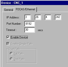 Task C. Set Ethernet Parameters If the selected Protocol is Ethernet, the tab in the Device properties dialog box will read FOCAS/Ethernet and you will perform this procedure.
