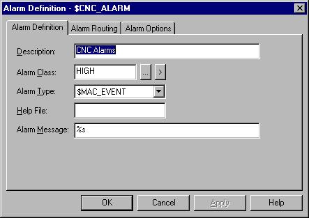 Configuring Settings for CNC alarms You can configure settings for CNC alarms, operator and macro messages that will impact all of the alarms and messages generated.