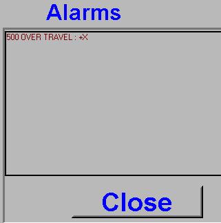 Alarms Clicking the Alarms button opens the Alarms screen as shown below. Use this screen to display all current CNC alarms.