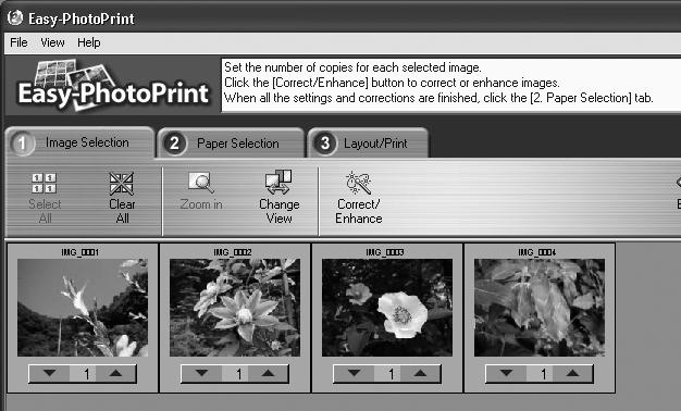 If you have installed the Easy- PhotoPrint program that accompanied a Canon-brand printer, you will proceed to the Easy-PhotoPrint printing window shown at the right when you select [One Photo Per