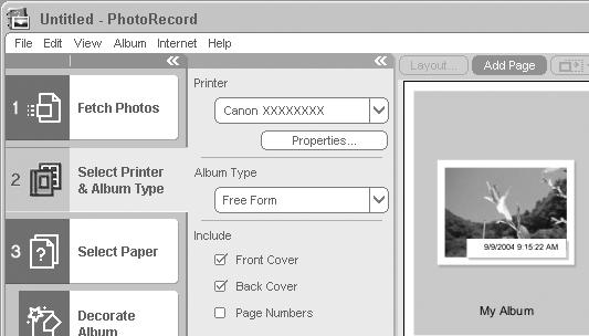 Printing Images 25 5 Click [2 Select Printer & Album Type].