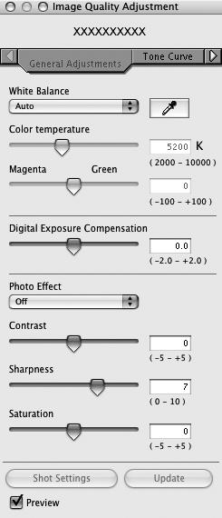 Functions of the Image Quality Adjustment Window The following adjustments can be made in the Image Quality Adjustment Window. The available settings may vary depending on the camera used.