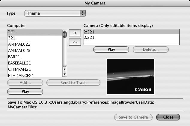 Macintosh Enjoy Customizing Your Camera with the My Camera Settings 78 The My Camera Window ImageBrowser already contains several pre-recorded My Camera settings items.
