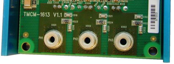 TMCM-1613 / TMCM-1613-REC Hardware Manual (V0.91 / 2016-MAR-29) 10 5.3 BLDC motor connection The module offers three M4 screw contacts for BLDC motor connection. U V W Figure 5.