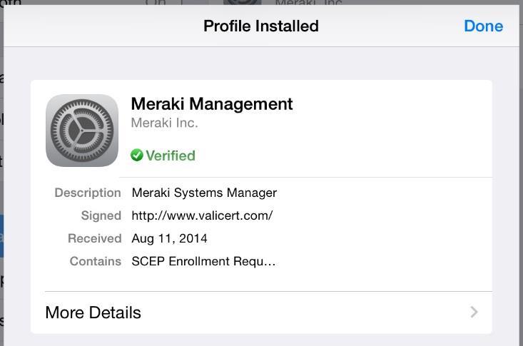Click OK to allow Meraki MDM to use your