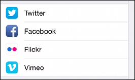 Social Media If you go to Settings and scroll down you will see various media services as shown below.