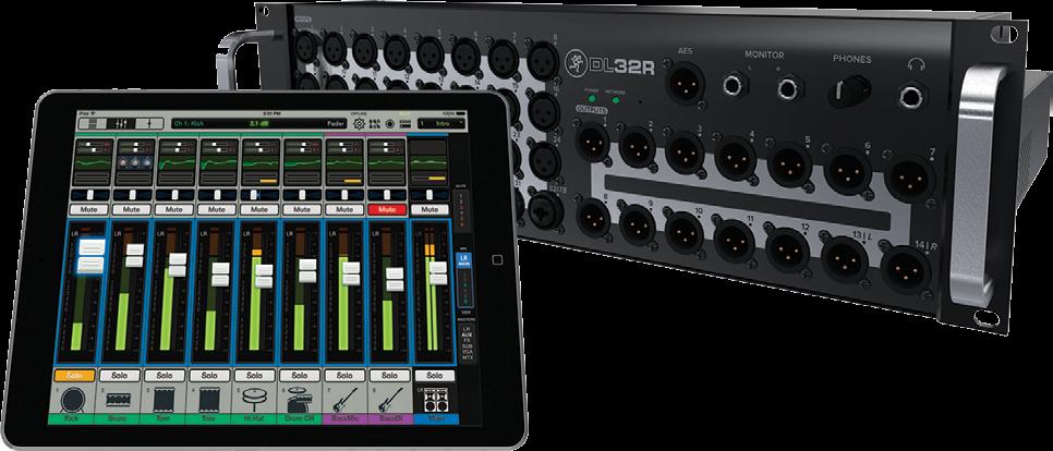 DLR Sound Mixer with ipad Control FEATURES: -Channel wireless digital mixer Onyx recallable mic pres with wireless control 14 fully-assignable XLR outputs Stereo AES digital output Total recall of
