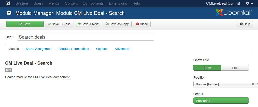 You can see CM Live Deal - Search module in your module list. Click on the module name to edit its settings.