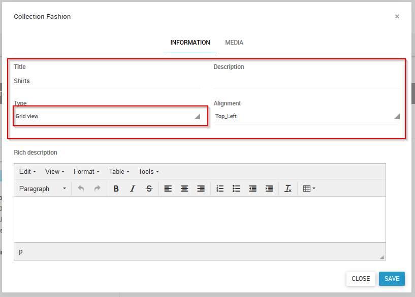 108 Selecting a template with settings Grid view Type: