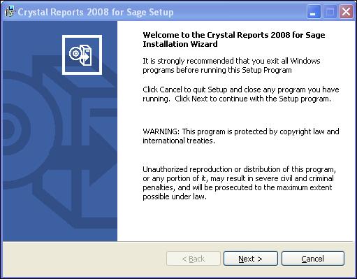 Install Crystal Reports 2008 for Sage You must install Crystal Reports version 2008 separately on each workstation that will be used to create custom reports.
