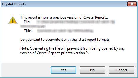 If you have reports from a previous Crystal Reports version If you have reports from a previous Crystal Reports version After installing Crystal Reports 2008, the next time you save a report that you