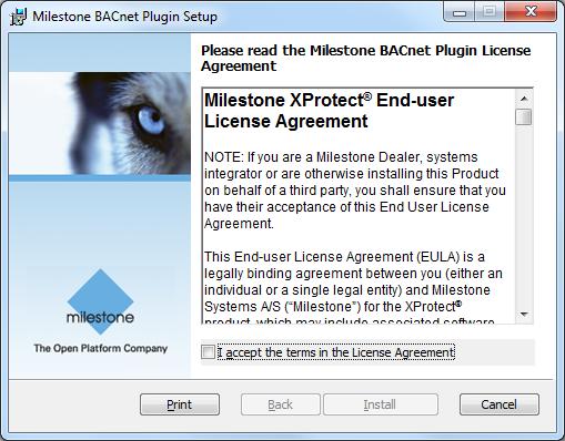 Installation The BACnet Integration is developed as a Milestone MIP plugin and consist of one installation file: BACnetPluginInstaller.