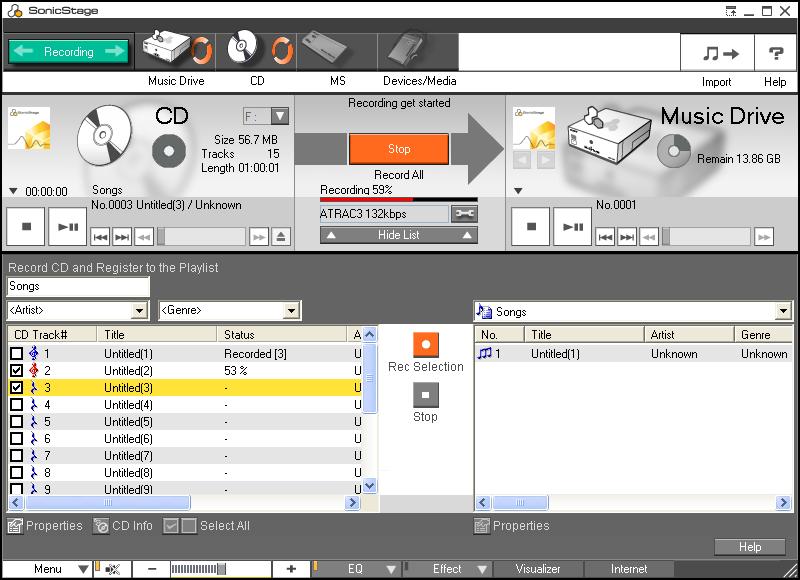 Maagig audio files with SoicStage 77 Whe you record from a audio CD o your optical disc drive for the first time, the CD Drive Optimizatio dialog box appears.